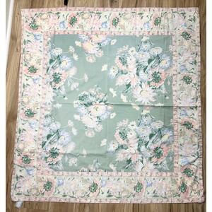 VTG April Cornell Tablecloth Green Floral Cottagecore Cotton 47"x45" Spring